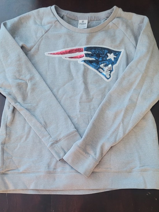 Victoria's Secret Tops - Victoria's Secret Gray Sweatshirt with Sequin New England PatriotsLogo